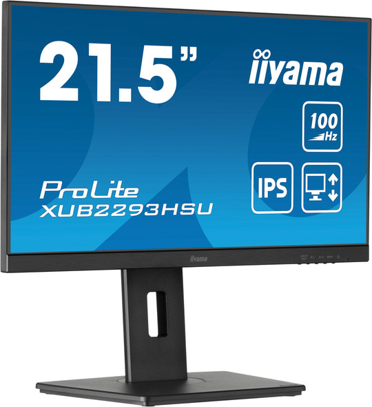 iiyama PROLITE XUB2293HSU-B7 22 inch IPS Monitor, Full HD, 1ms, USB Hub, HDMI, DisplayPort, Freesync, 100Hz, Speakers, Black, Internal PSU, VESA, Height Adjustable, Pivot