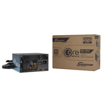 Seasonic CORE GC 750W 80 PLUS Gold ATX 3.1 Non-Modular PSU with 120mm Fan, Braided Cables & 5 Year Warranty, Black