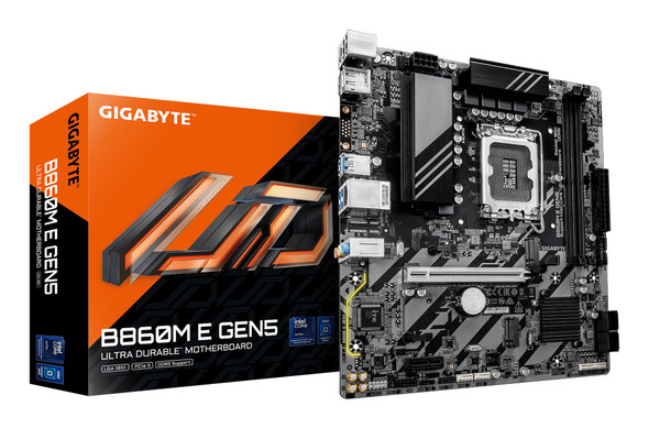 Gigabyte B860M E GEN5 Intel 1851 Socket Motherboard, Micro-ATX, 2x DDR5 Slots, 2x M.2 Sockets, GbE LAN, 1x DisplayPort / 1x HDMI Port