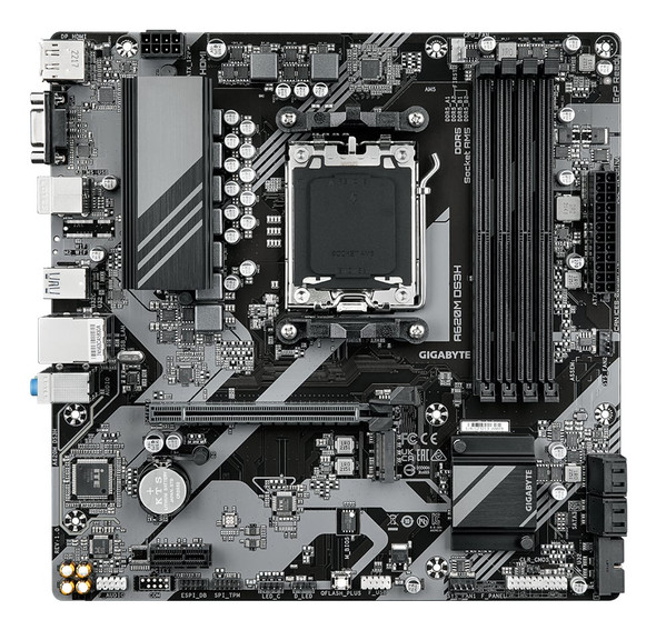Gigabyte A620M DS3H Ultra Durable AMD AM5 Socket Motherboard, Micro-ATX, 4x DDR5 Slots, 1x M.2 Socket, 1x USB-C Port, GbE LAN, 1x D-Sub / 1x DisplayPort / 1x HDMI Port