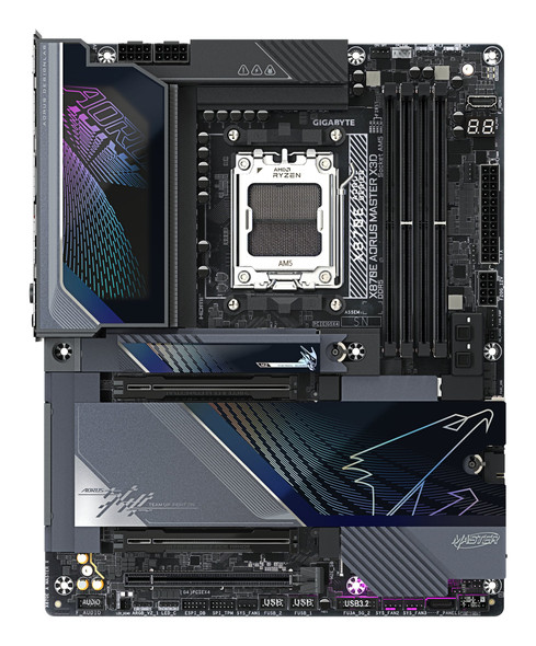 Gigabyte X870E AORUS MASTER X3D AMD AM5 Socket Motherboard, ATX, 4x DDR5 Slots, 5x M.2 Sockets, Fitted I/O Shield, 10GbE LAN, Wi-Fi 7, 1x HDMI Port / 2x USB-C (USB4)
