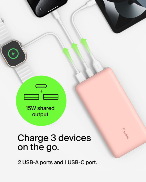 Belkin BoostCharge 20000mAh Power Bank 15W USB-C 2x USB-A Portable Rose Gold – image 2