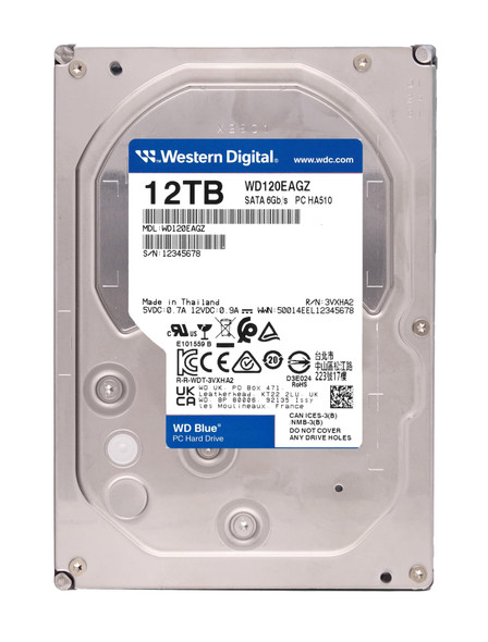 WD Blue 12TB Desktop 3.5" Internal Hard Drive, 7200 RPM, SATA 6Gb/s, 512MB Cache