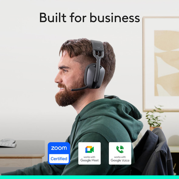 Logitech Zone Vibe Wireless Bluetooth® headphones with noise-cancelling mic, USB-A, USB-C, certified for Google Meet, Google Voice, Zoom, Mac/PC - Graphite – image 2