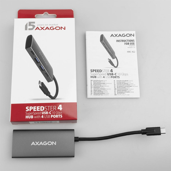 Axagon HMC-4G2 USB 3.2 Gen 2 10 Gbps hub, 2x USB-A, 2x USB-C, 13cm USB-C cable