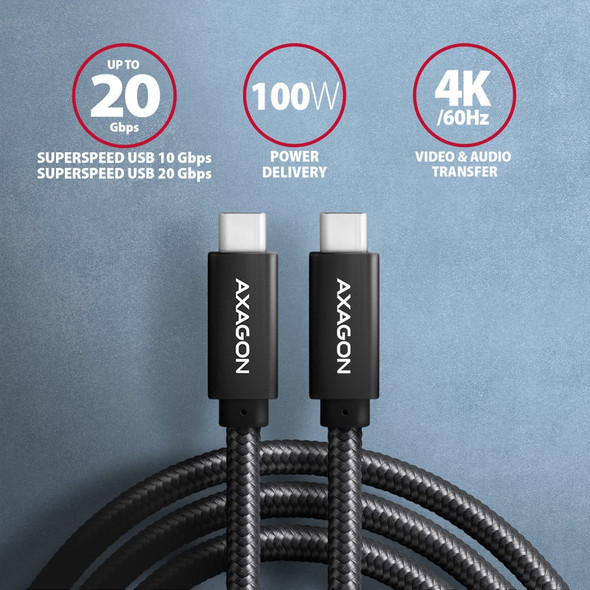 Axagon BUCM32-CM10AB SPEED+ USB-C <> USB 20Gbps/100W cable 1 m