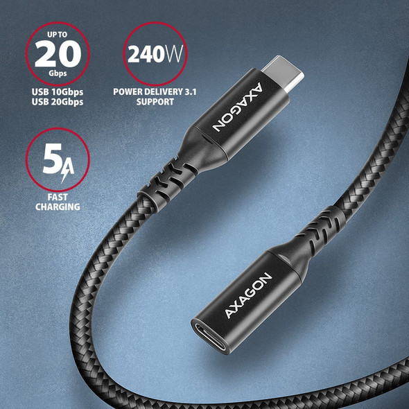 Axagon BUCM32-CF10AB SPEED+ USB-C <> USB 20Gbps extension cable 1 m