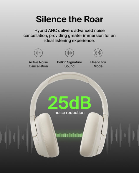 Belkin SoundForm Isolate Wireless Over-Ear ANC Headphones Bluetooth Sand – image 2