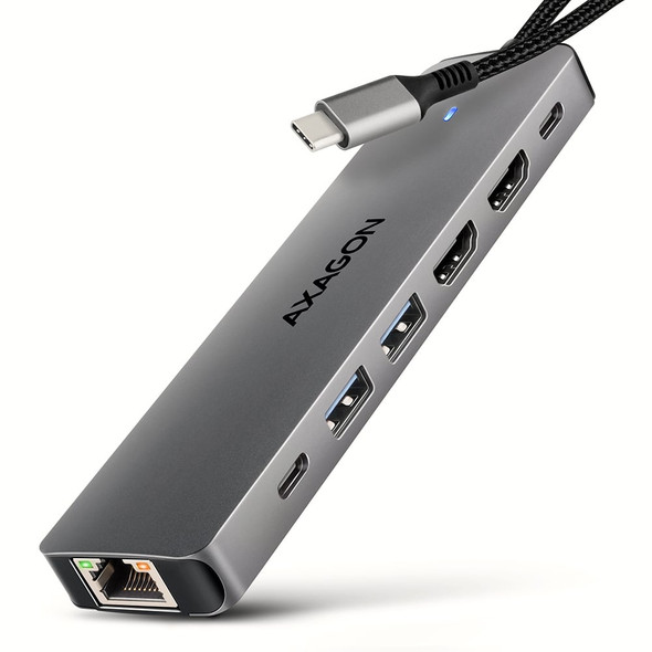 AXAGON HMC-7HX2 USB-C 7-in-1 Docking Station Dual HDMI Gigabit Ethernet 100W PD - HMC-7HX2