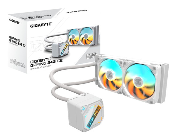 GIGABYTE GAMING 240 ICE Liquid CPU Cooler, Dual 12cm Fans, White - GP-GIGABYTE GME 240I