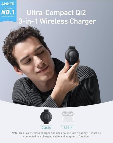 Anker MagGo 3-in-1 Foldable Wireless Charging Station, Qi2 Certified 15W, iPhone, AirPods, Apple Watch - B25M8H11 – image 2