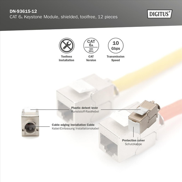 DIGITUS Cat 6A Shielded Keystone Module, RJ45, 500 MHz, 10GBase-T, Tool-Free, Pack of 12 - DN-93615-12 – image 2