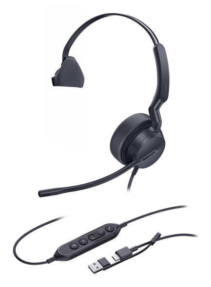 Yealink UH42 Mono Wired USB Headset, USB-C + USB-A, AI Noise Cancellation, In-Line Controls - 1308240