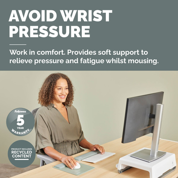 Fellowes Breyta Mouse Mat with Wrist Rest, Microban Antibacterial, 24 x 20cm, Sage – image 2