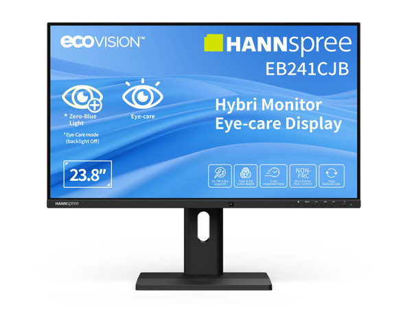 Hannspree Hybri EB241CJB 23.8" Full HD Paper-Like Monitor, 75Hz, USB-C 65W PD, Height Adjustable - EB241CJB