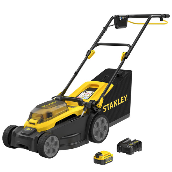 STANLEY V20 18V Cordless Brushless 34cm Lawn Mower, 4.0Ah Battery & Charger, 35L Bag - SCMWP3401M1-GB