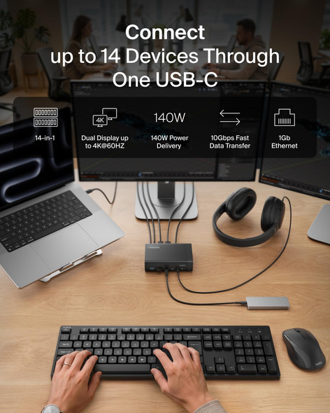 Belkin Connect 14-in-1 USB-C Docking Station, Dual 4K@60Hz DisplayLink, 140W PD, 1Gb Ethernet - INC028KQBK – image 2