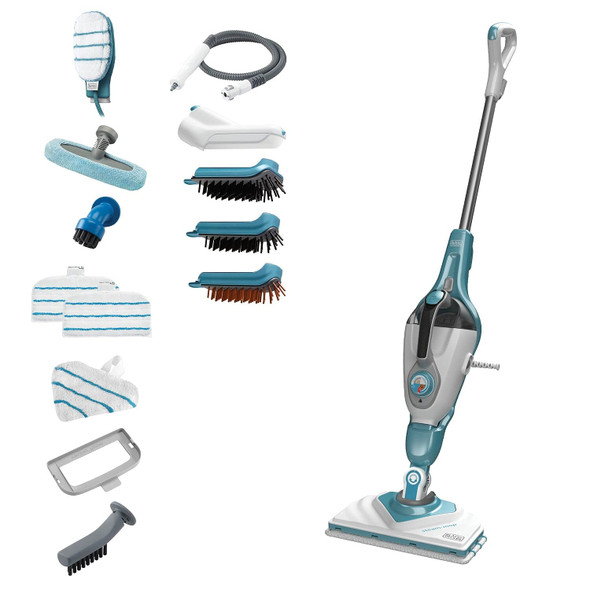 BLACK+DECKER 1600W Corded Steam Mop with Detachable Steamer, STEAMITT Glove, 14 Accessories - BHSM1610DSM-GB