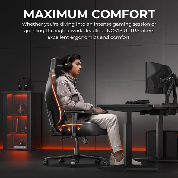 Anda Seat Novis Ultra XL Gaming Chair, Linen Fabric, 155° Recline, Headrest & Lumbar Pillows, Grey - 23XL01GFG02 – image 2
