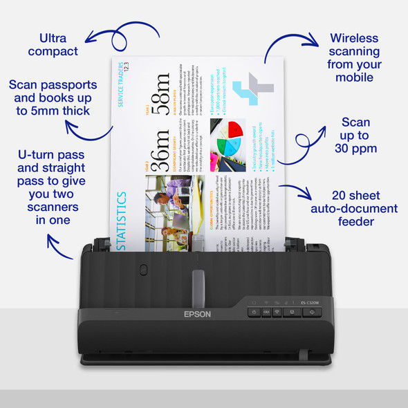 Epson ES-C320W Compact Wi-Fi A4 Sheet-fed Scanner, 600 DPI, Duplex, 30ppm - B11B270401BY – image 2