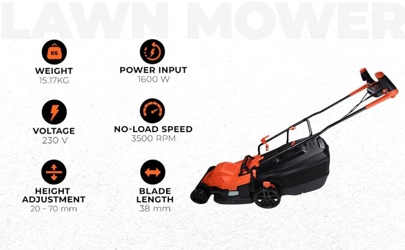 BLACK+DECKER 1600W 38cm Electric Lawn Mower with Bike Handle and Roller - BEMW471BH-GB – image 2