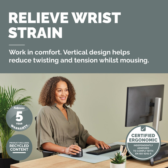 Fellowes Breyta Plus+ Ergonomic Vertical Mouse, Small, Right-Handed, Bluetooth/Dongle/Wired – image 2