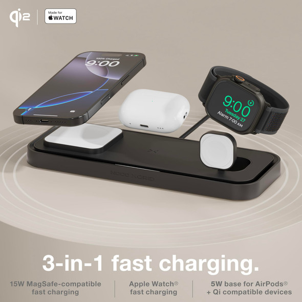 NOCO XGrid XDP3 3-in-1 Wireless Charging Pad, Black, Qi2 15W, MagSafe Compatible, 45W USB-C Charger - XDP3B – image 2