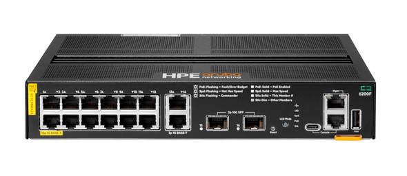 HPE Aruba 6200F 12-Port Gigabit Class 4 PoE Switch, 2G/2SFP+ Uplinks, 139W - R8Q72A