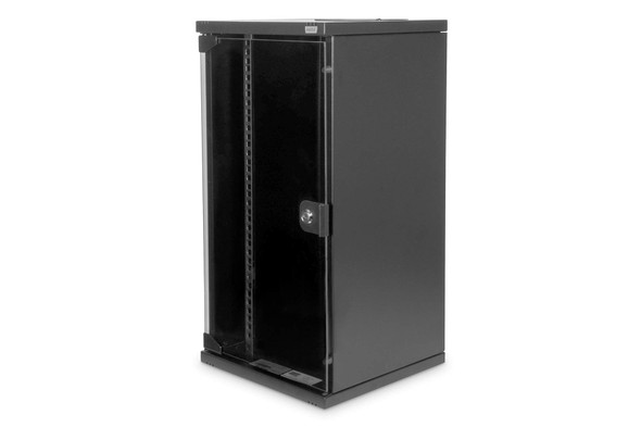 Digitus 10" 12U Wall Mount Network Cabinet, Glass Door, 250mm Usable Depth, 30kg Load, Black - DN-10-12U