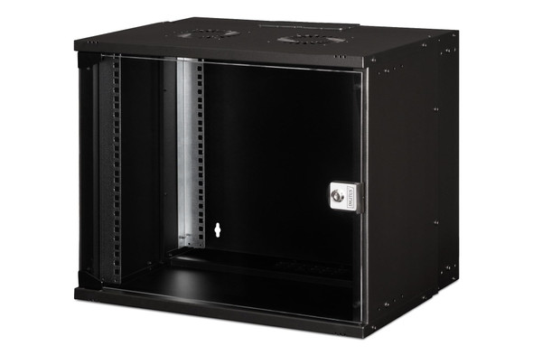 Digitus SoHo Pro 19" 9U Wall Mount Network Cabinet, Glass Door, 400mm Deep, 60kg, Black - DN-49205
