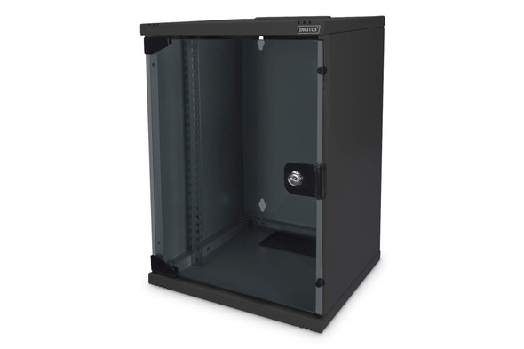 Digitus 10" 9U Wall Mount Network Cabinet, Lockable Glass Door, 30kg Load, Black - DN-10-09U-B