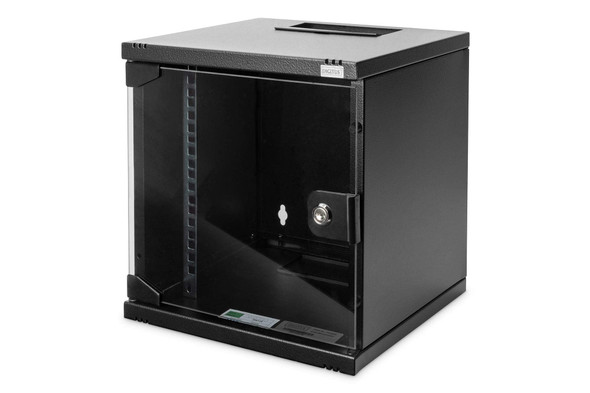 Digitus 10" 6U Wall Mount Network Cabinet, Lockable Glass Door, 30kg Load, Black - DN-10-06U-B