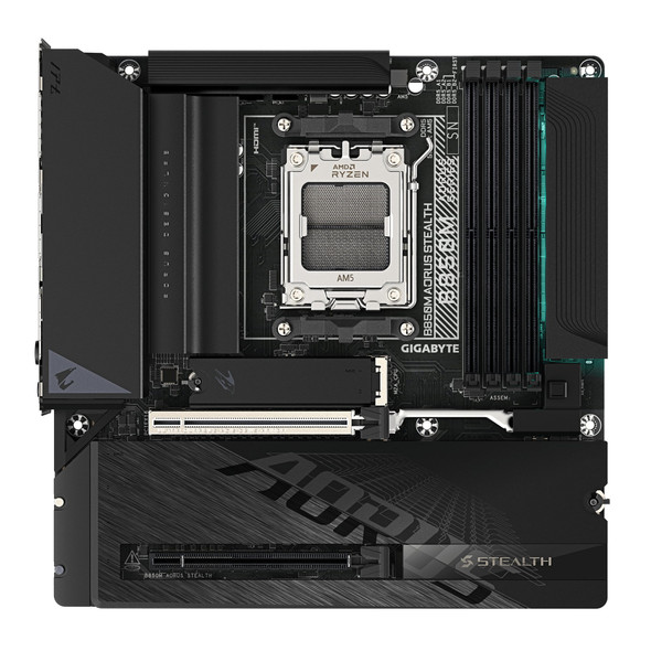 Gigabyte B850M AORUS STEALTH AMD AM5 Socket Motherboard, Micro-ATX, 4x DDR5 Slots, 3x M.2 Socket, Fitted I/O Shield, 5GbE LAN, Wi-Fi 7, 1x DisplayPort / 1x HDMI Port – image 2