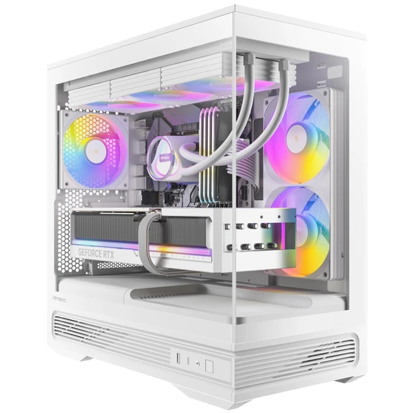 Antec Constellation C2M ARGB Micro-ATX PC Case, 270° Panoramic Tempered Glass, 240mm and 120mm ARGB PWM Fans, USB-C, 360mm Radiator Support, White