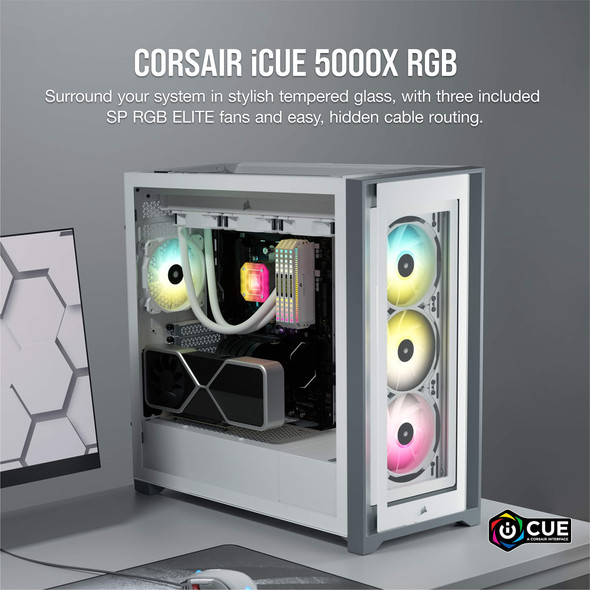 Corsair iCUE 5000X RGB Mid-Tower ATX PC Case, Tempered Glass, White - CC-9011213-WW – image 2