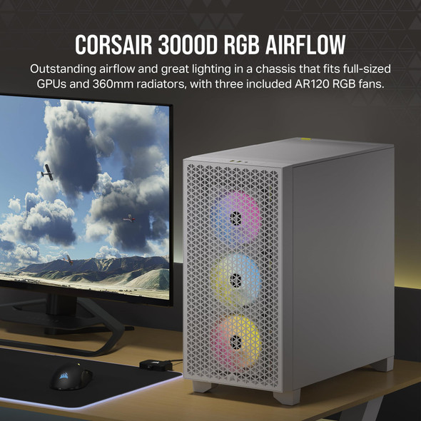 Corsair 3000D RGB Airflow Mid-Tower ATX Case, 3x AR120 Fans, White - CC-9011256-WW – image 2