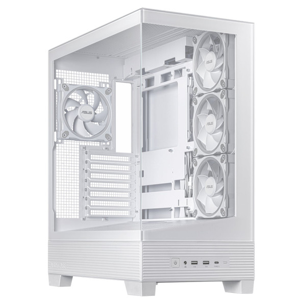 ASUS A31 PLUS TG ARGB Mid Tower PC Case, Tempered Glass, 8° Angled Base, White - 90DC00R3-B19000