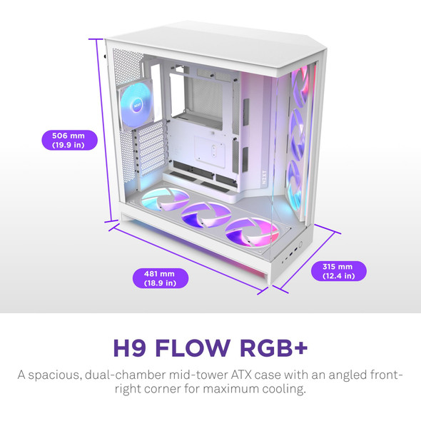 NZXT H9 Flow RGB+ Mid Tower ATX PC Case, Dual Chamber, Tempered Glass, White - CM-H92FW-P1 – image 2