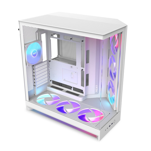 NZXT H9 Flow RGB+ Mid Tower ATX PC Case, Dual Chamber, Tempered Glass, White - CM-H92FW-P1