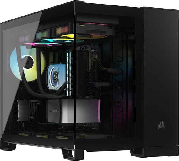 Corsair iCUE LINK 2500X RGB Micro-ATX Dual-Chamber PC Case, Tempered Glass, 2x RX120 RGB Fans, Black - CC-9011267-WW