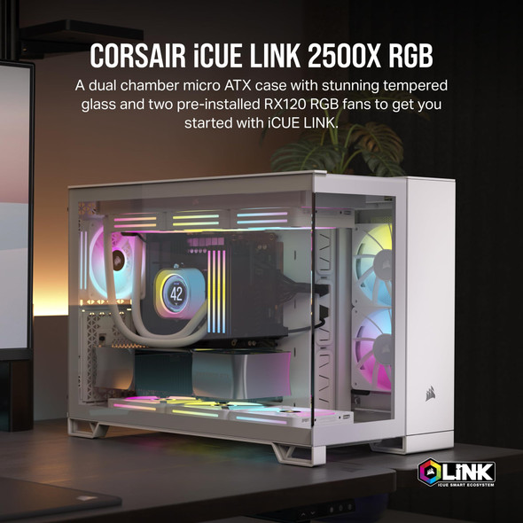 Corsair iCUE LINK 2500X RGB Micro-ATX Dual-Chamber PC Case, Tempered Glass, 2x RX120 RGB Fans, White - CC-9011268-WW – image 2