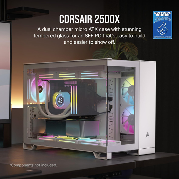 Corsair 2500X Micro-ATX Dual-Chamber PC Case, Panoramic Glass, Reverse-Connector Support, White - CC-9011266-WW – image 2