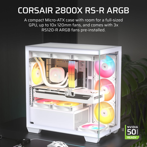 Corsair 2800X RS-R ARGB Micro-ATX PC Case, Panoramic Glass, 3x RS120-R ARGB Fans, White - CC-9011348-WW – image 2