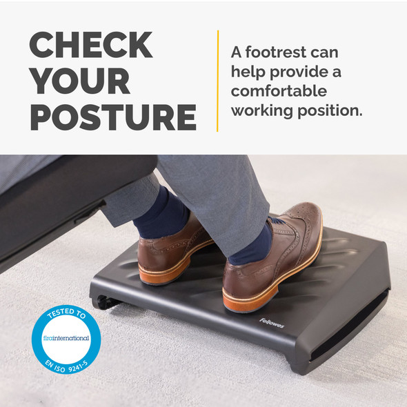Fellowes Breyta Under-Desk Foot Rest, 3 Heights, 0-18° Tilt, Textured Platform, Black – image 2