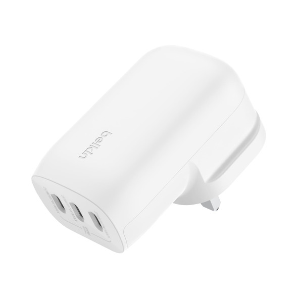 Belkin BoostCharge 67W 3-Port USB-C Wall Charger, PD 3.0 with PPS, White - WCC002MYWH
