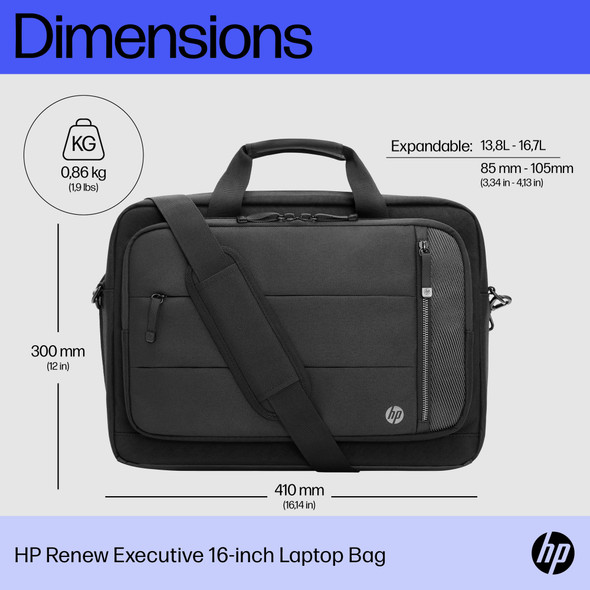 HP Renew Executive 16in Laptop Bag, Expandable, RFID Pocket, Recycled Materials, Black - 6B8Y2AA – image 2
