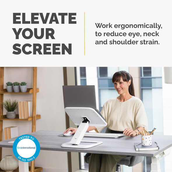 Fellowes Hana LT Adjustable Laptop Stand, up to 19" & 4.5kg, 10.2-40.6cm Height, White – image 2