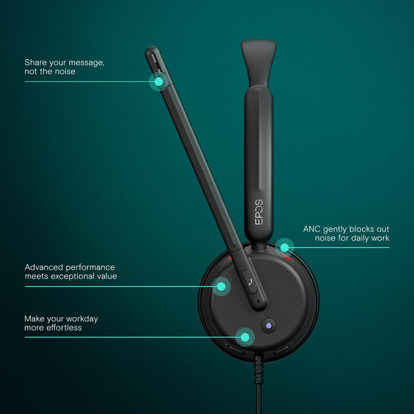 EPOS IMPACT 400 MS Wired On-Ear Headset, Hybrid ANC, Teams, USB-C with USB-A Adapter - 1001494 – image 2