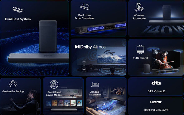 TCL S55HK 2.1 Channel Dolby Atmos Soundbar with Wireless Subwoofer, DTS Virtual:X, HDMI eARC - S55HK – image 2