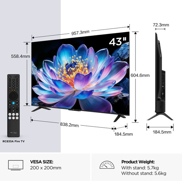 TCL 43V6D 43" 4K UHD HDR10+ Smart Fire TV, Dolby Atmos, Game Master, Black - 43V6D-UK – image 2
